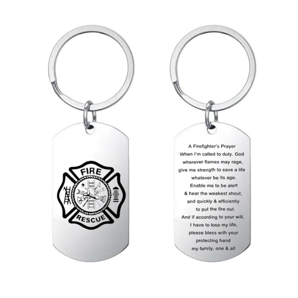 6588 Firefighter Stainless Steel Keychain ,Fire Fighter Cross Shield Medal